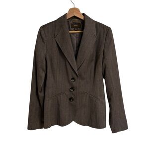 Merona brown striped wool blend fitted button office career blazer jacket size 6